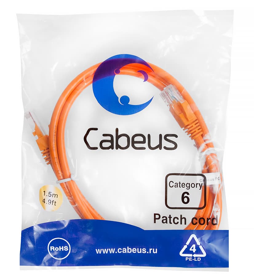Патч-корд U/UTP, категория 6, 2xRJ45/8p8c, неэкранированный, оранжевый, PVC, 1.5м