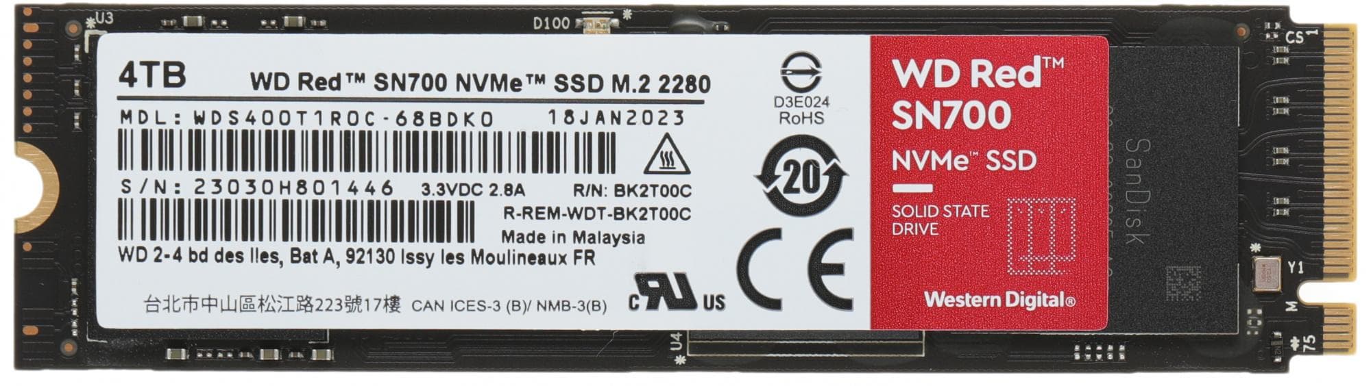 Накопитель SSD М.2 2280 4ТБ Red SN700, NVMe, 3D TLC NAND, до 3500/3000 МБ/с