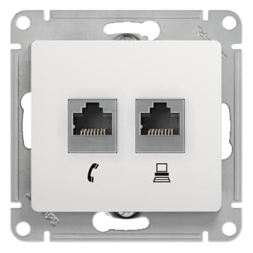 GLOSSA Розетка телефон/компьютер RJ11+RJ45 категория 5е в рамку белая