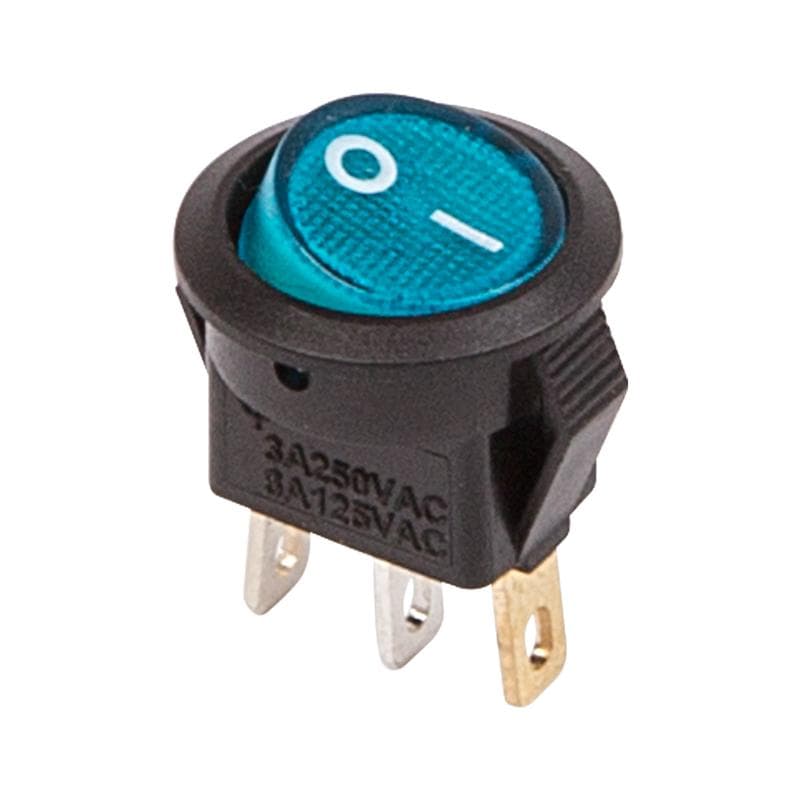 Выключатель клавишный круглый 250V 3А (3c) ON-OFF синий с подсветкой Micro