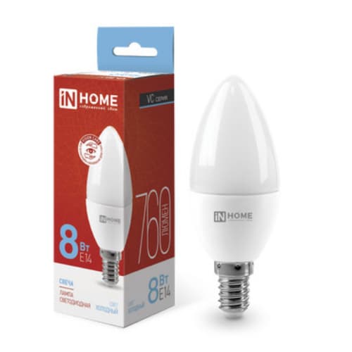 Лампа светодиодная LED-СВЕЧА-VC 8Вт 230В Е14 6500К 760Лм IN HOME