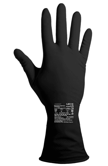 Перчатки химостойкие латексные Тип КЩС-1, толщина 0,7 мм,  чёрные ArmProtect LX510,  р.М (8)