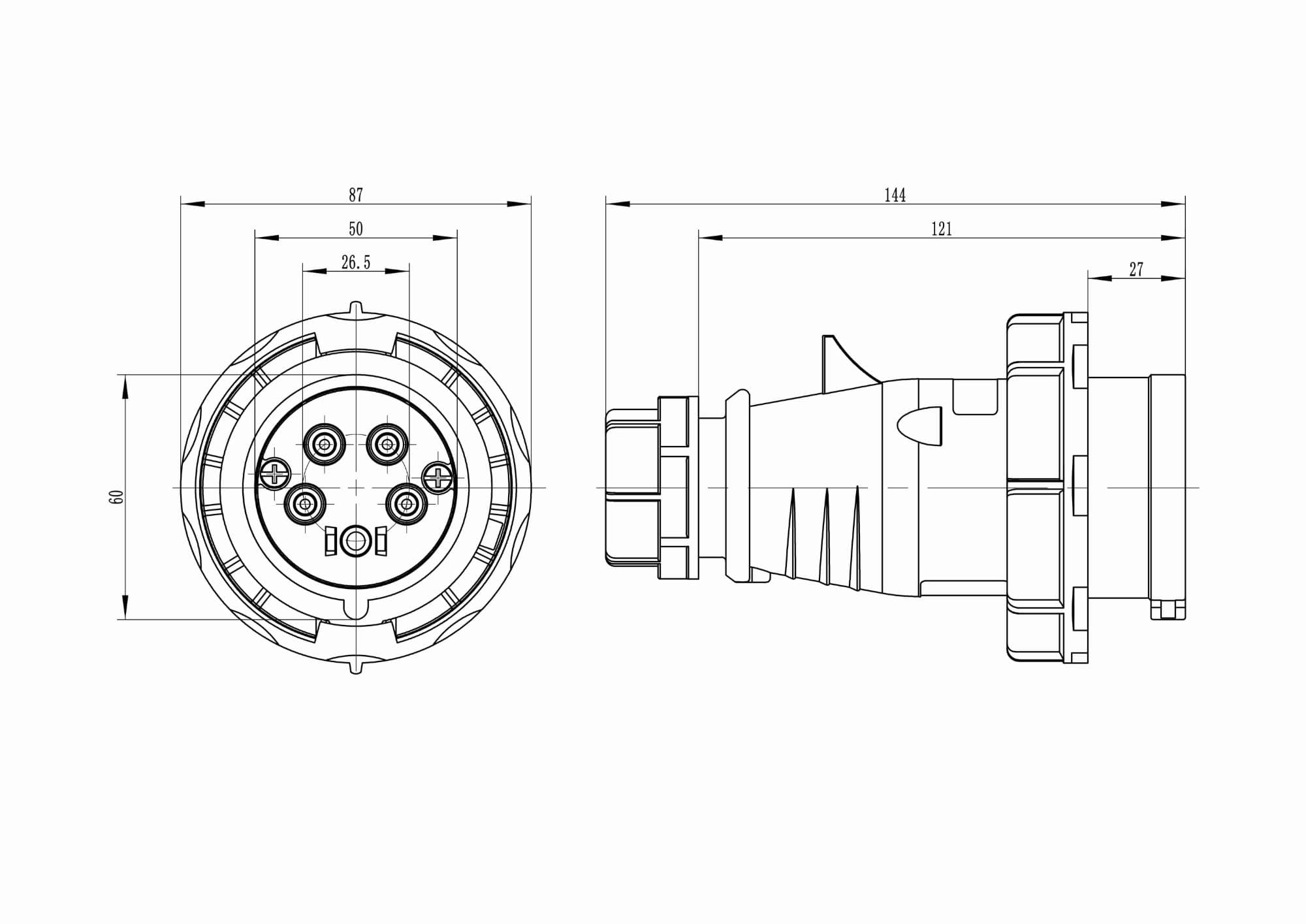 Вилка кабельная IP67 16A 3P+E+N 400V