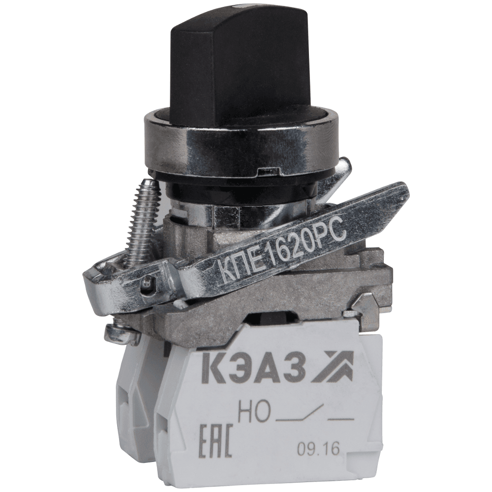 Переключатель КПЕ1620РС-черный-2но+0нз-ручка-фикс-2поз-IP65
