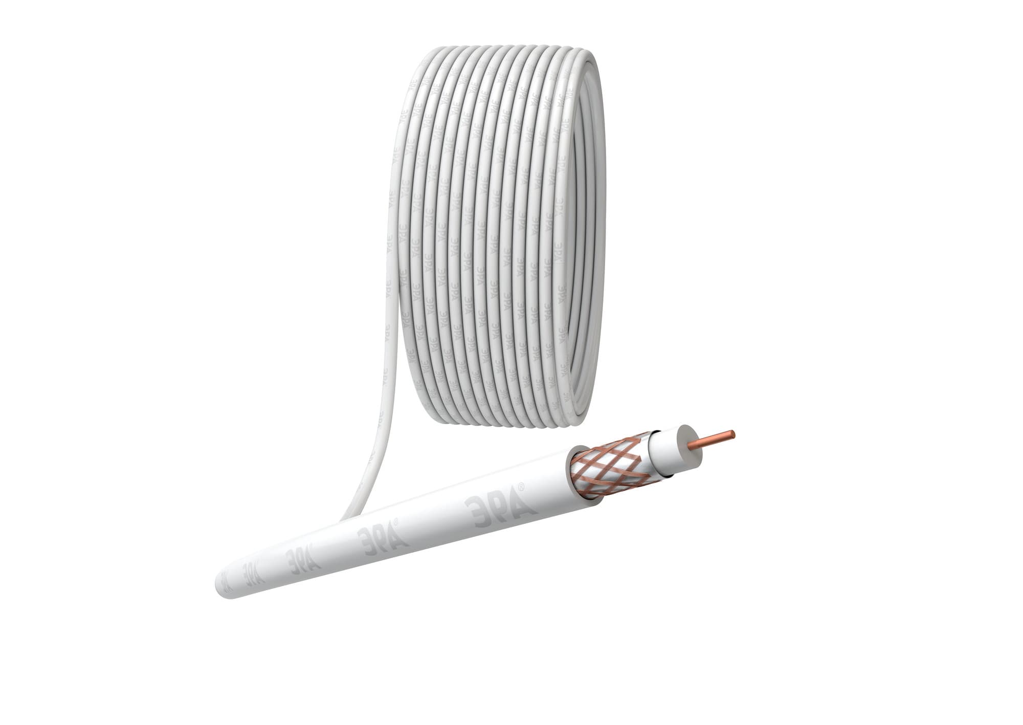Кабель коаксиальный RG-6U 75 Ом Cu,  оплётка Cu 64% PVC белый 100м R-64-PVC100