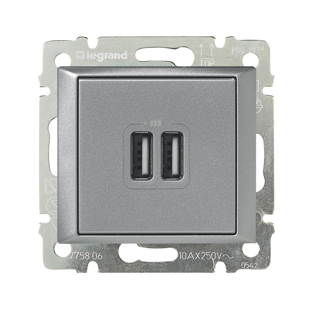 Розетка USB A+A 15Вт алюминий VALENA