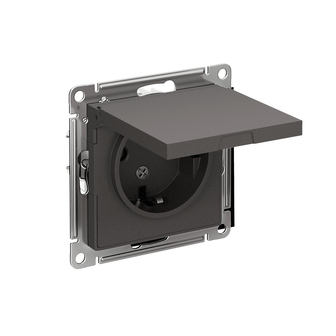 ATLASDESIGN РОЗЕТКА с заземл. со шторками с крышкой, 16А, IP20, механизм, БАЗАЛЬТ