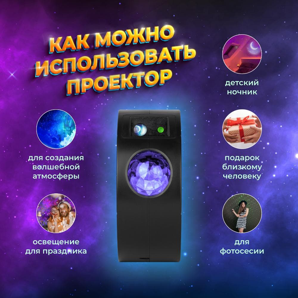 Проектор Ночь, лазерный, динамичный, ПДУ, IP20, USB, 220В EGNDS -ZN