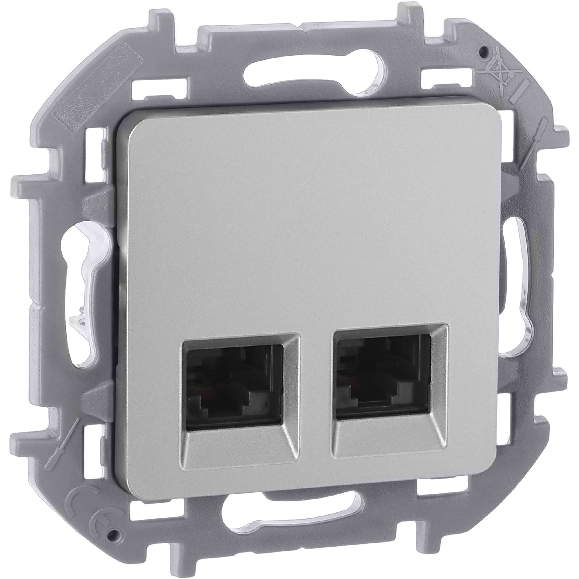 Розетка компьютерная двойная RJ45 категория 6 UTP алюминий INSPIRIA