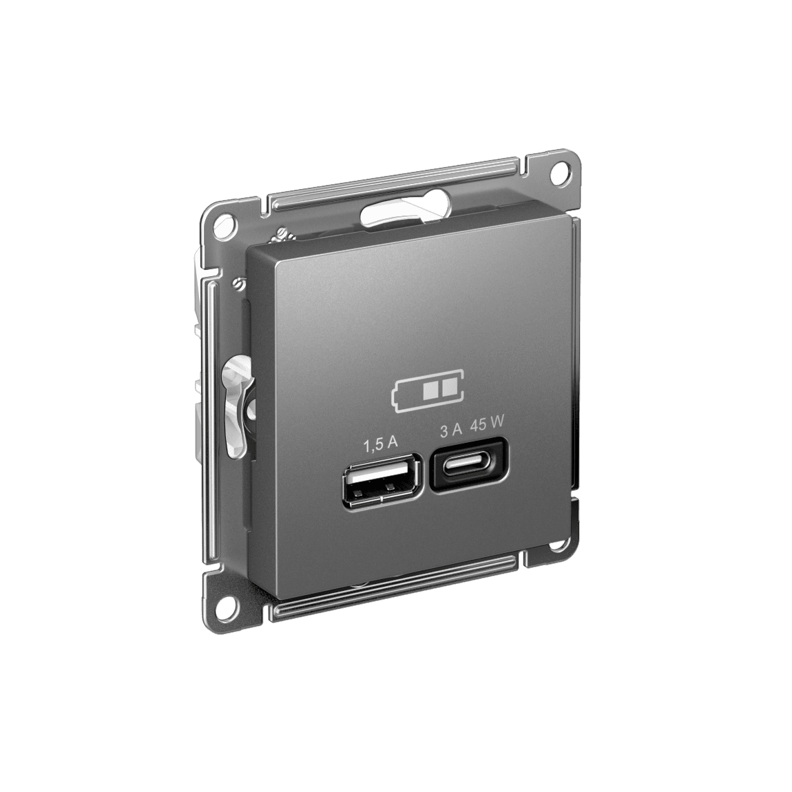 ATLASDESIGN USB РОЗЕТКА A + тип-C 45W высокоскор.заряд. QC, PD, механизм, СТАЛЬ