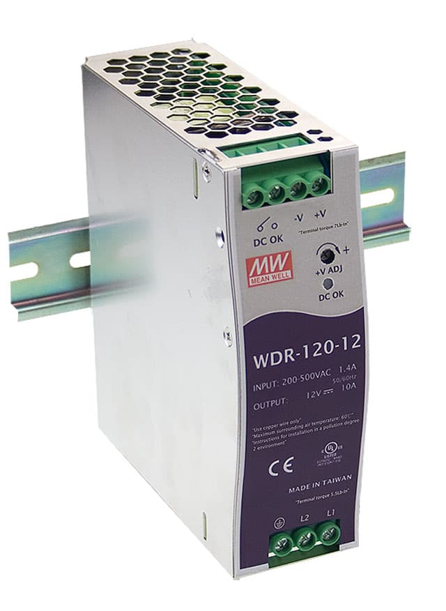 Блок питания AC-DC, 120Вт, вход 180-550V AC, 47-63Гц,254-780V DC, выход 24В,0-5A, рег. вых=24-29В, в кожухе на DIN-рейку