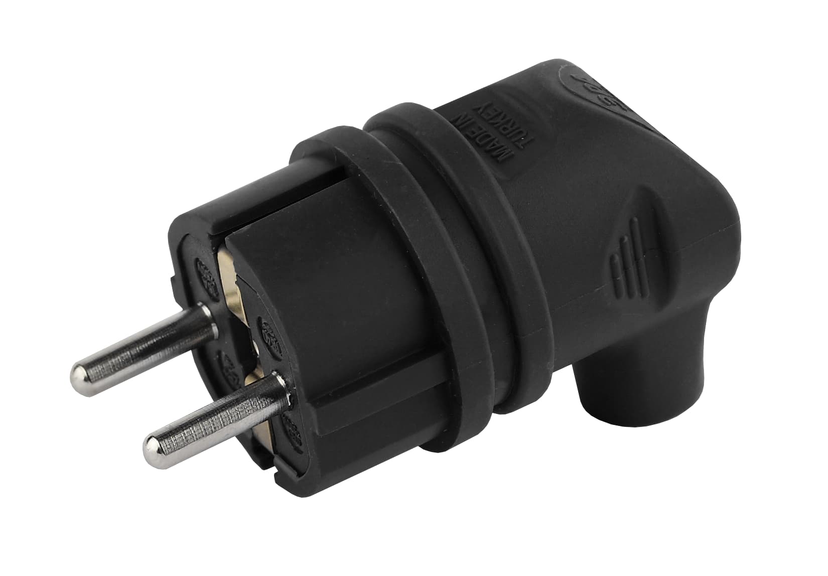 Вилка каучуковая с/з 90град с кольцом 16A IP44 черная V9-B-IP44