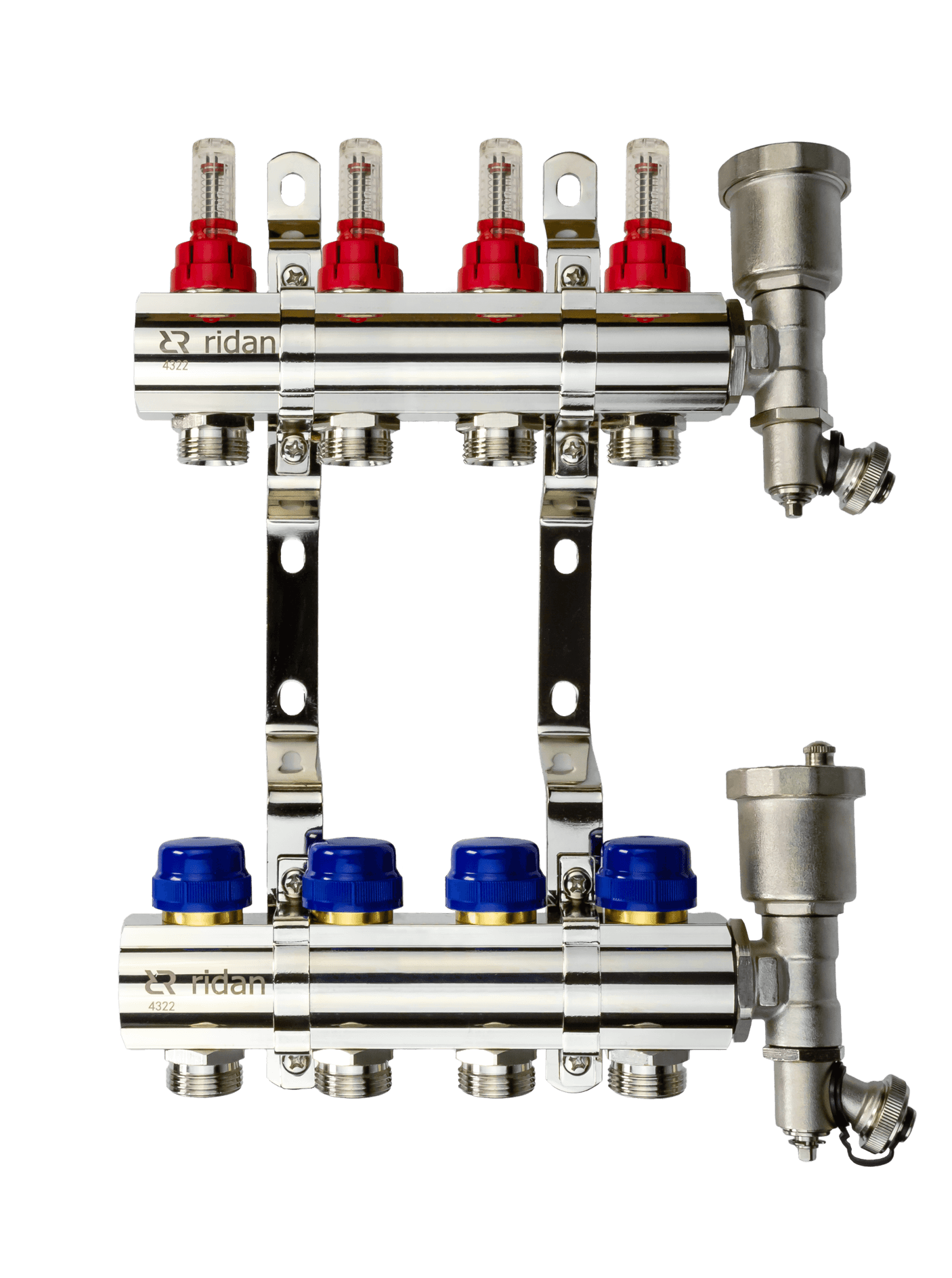 Коллекторная группа FHF-4RF set 4 контура 1'x3/4' с расходомерами, воздухоотводчиками и кронштейнами