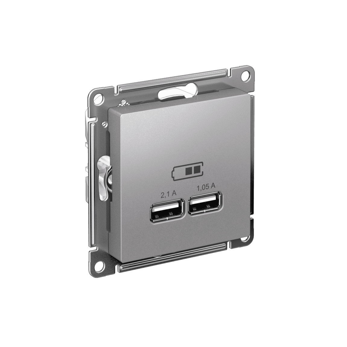 Розетка ATLASDESIGN USB 5В 1 порт x 2,1 А 2 порта х 1,05 А,механизм алюминий