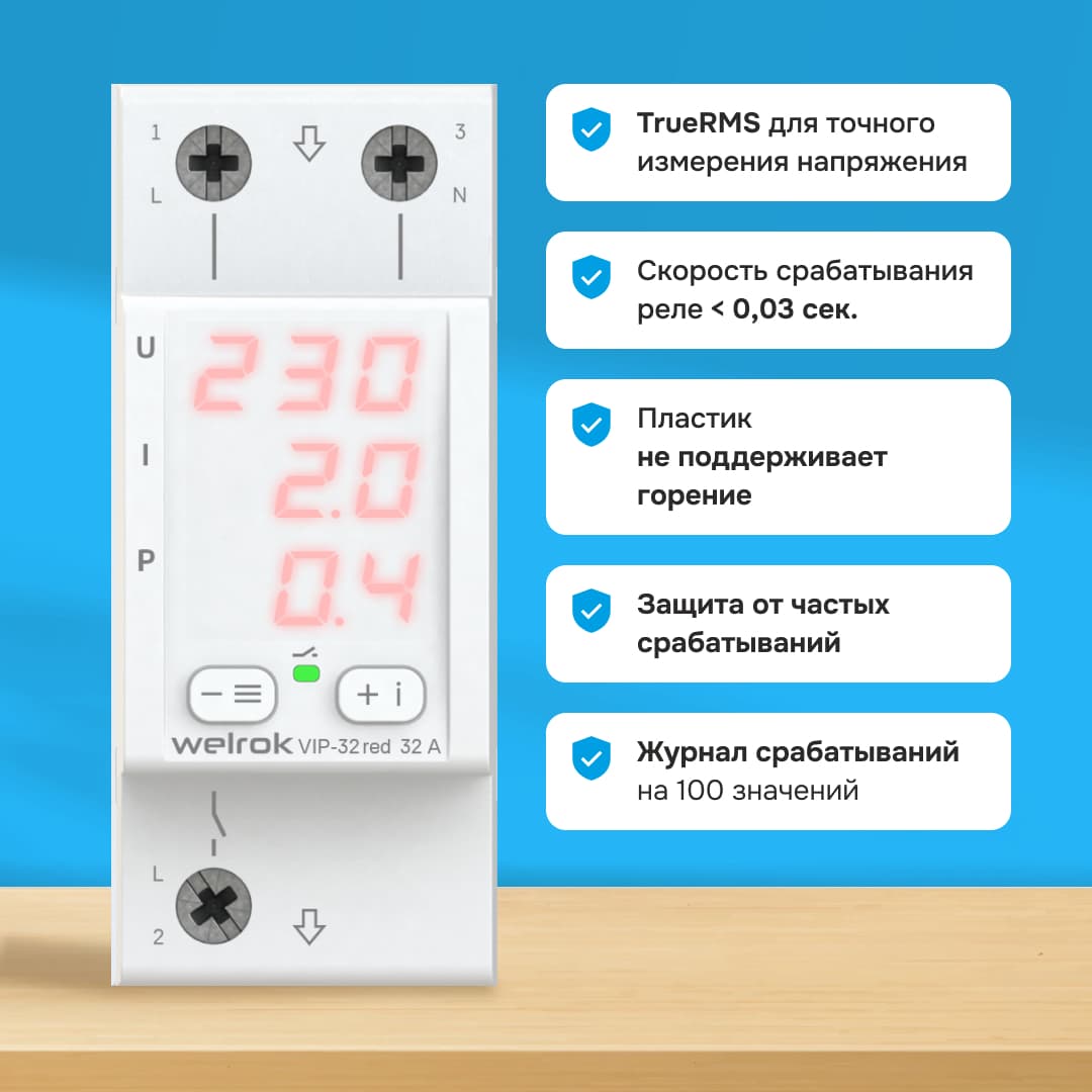 Многофункциональное реле, 32А, красная индикация