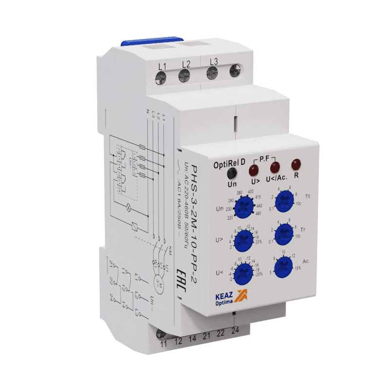Реле контроля фаз OptiRel D PHS-3-2M-10-PN-2 универсальное трехфазный+N 2СО