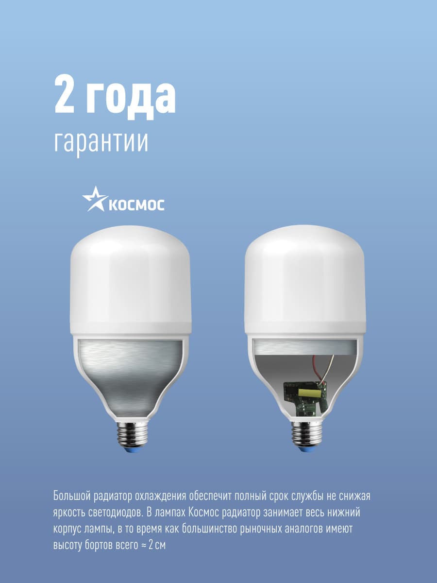 Лампа светодиодная LED 30Вт 220В Е27 D80х135 6500К дневной 2850 лм