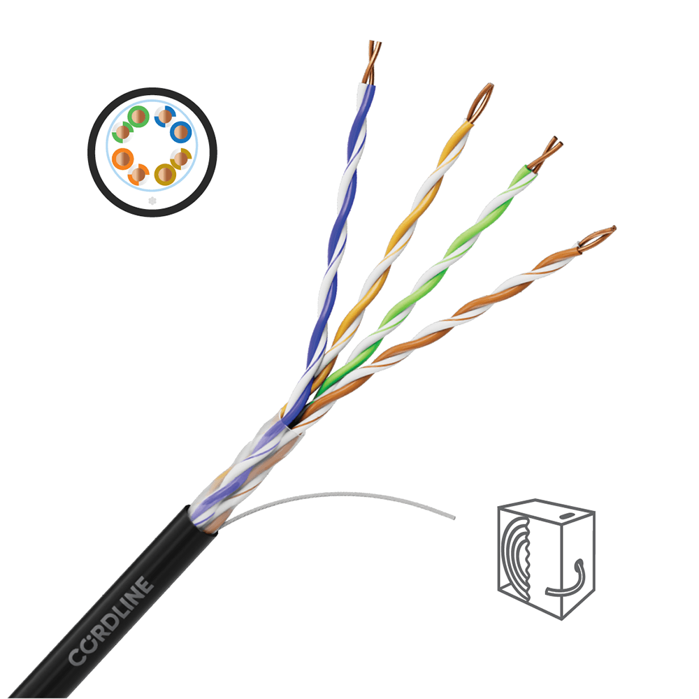 Кабель витая пара СORDLINE U/UTP 5e Сu 4х2х0.48 PE OUT MID черный 305м