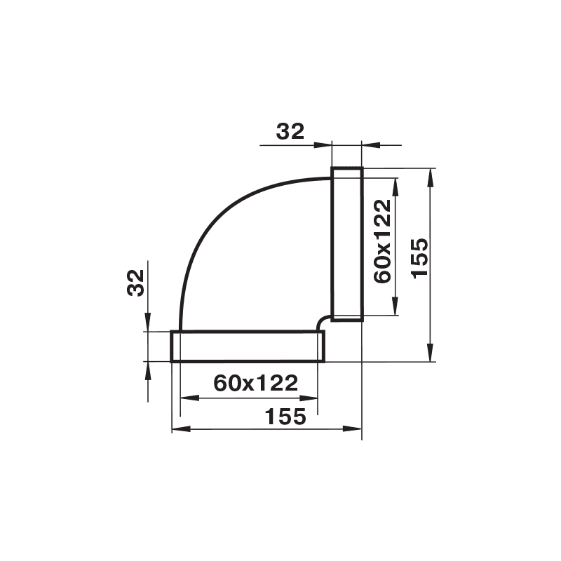 Колено горизонтальное 120x60 в индивидуальной упаковке 7271