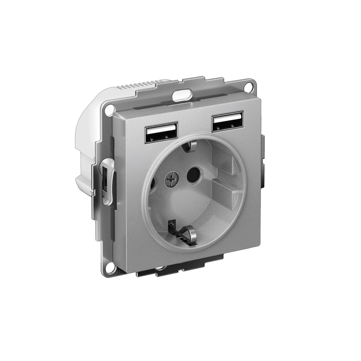 РОЗЕТКА ATLASDESIGN 16А c 2 USB A+A, 5В/2,4А, 2х5В/1,2А, механизм, АЛЮМИНИЙ