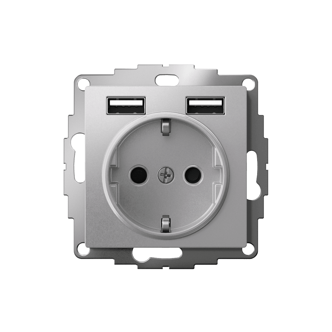 РОЗЕТКА ATLASDESIGN 16А c 2 USB A+A, 5В/2,4А, 2х5В/1,2А, механизм, АЛЮМИНИЙ