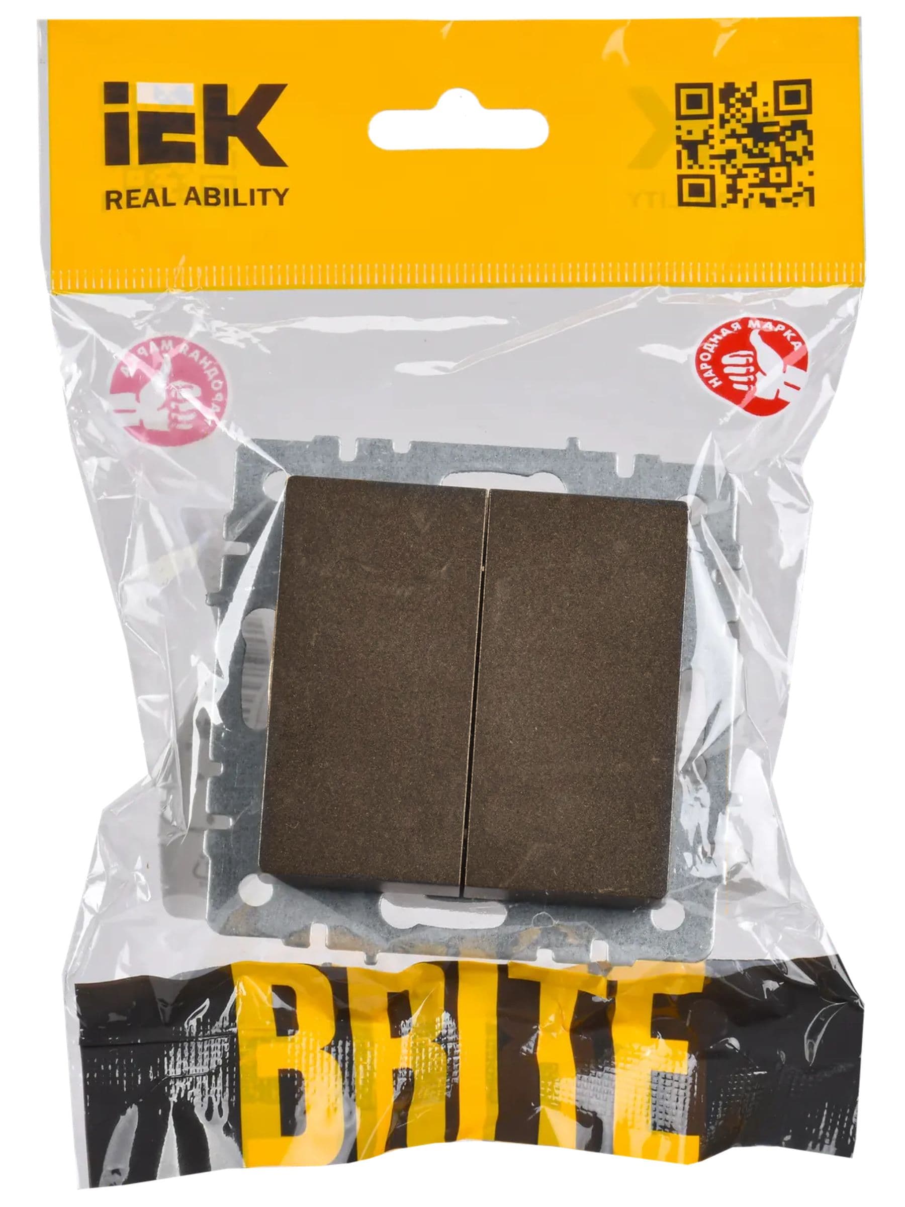 BRITE Выключатель 2-клавишный проходной 10А ВС10-2-6-БрТБ темная бронза IEK