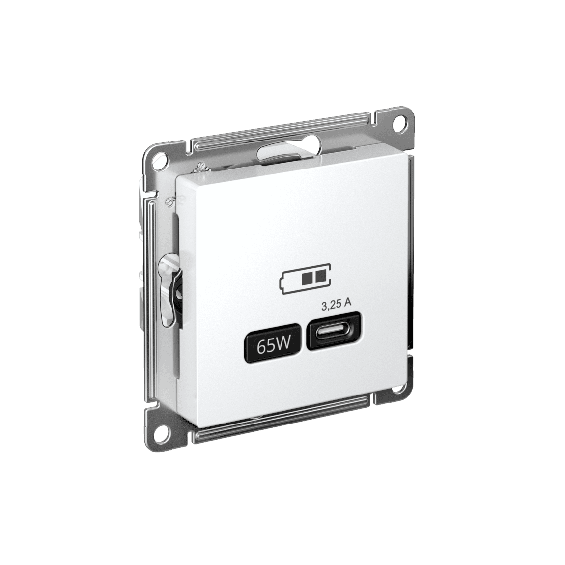 ATLASDESIGN USB РОЗЕТКА тип-C 65W высокоскор.заряд. QC, PD, механизм, БЕЛЫЙ