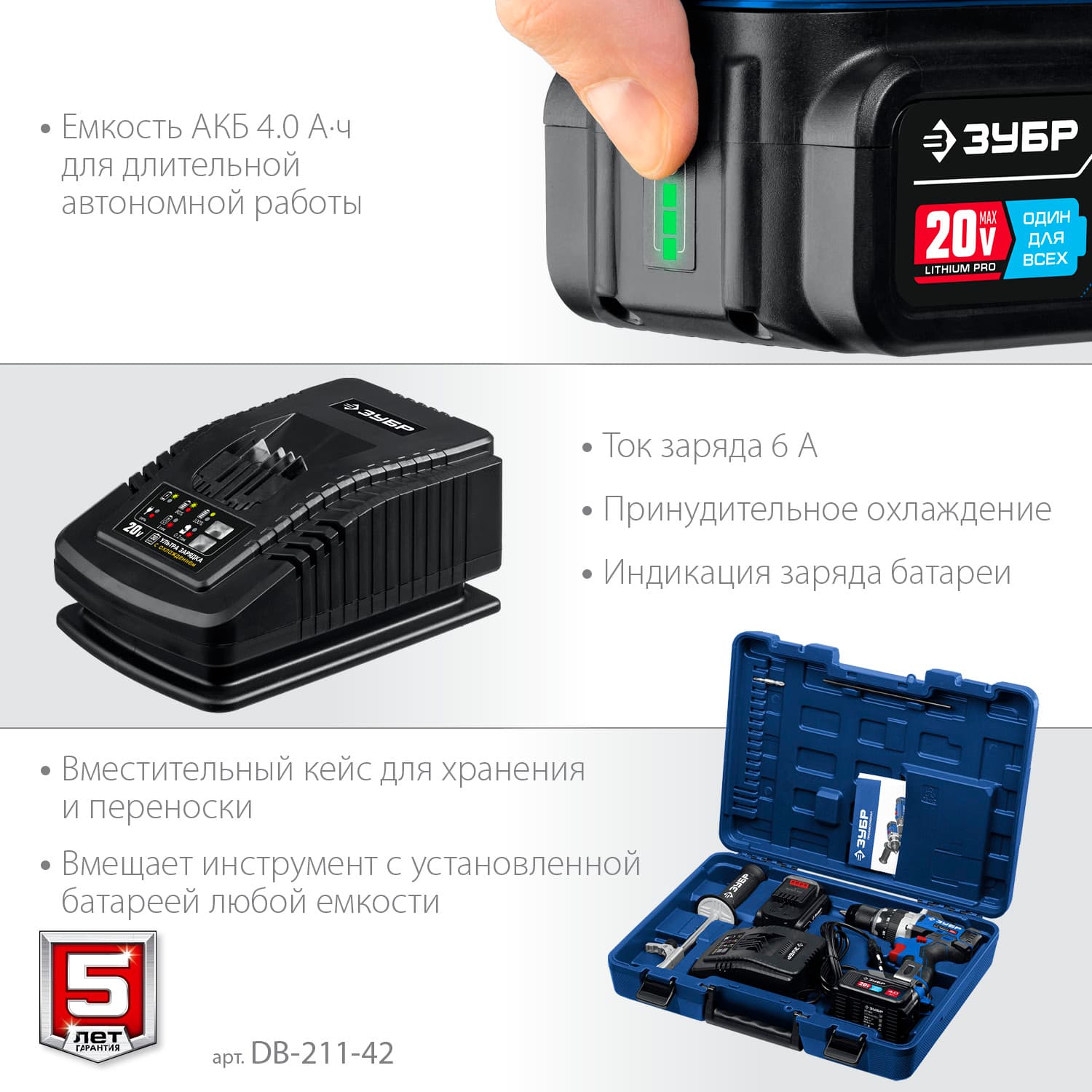Дрель-шуруповерт бесщеточная 20 В, 2 АКБ (4 Ач) кейс, Профессионал