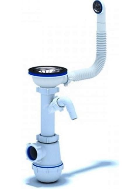 Сифон для мойки АНИ Грот 3 1/2'X40 c круглым пе еливом и отводом для стиральной машины с гибкой трубой 40х40/50