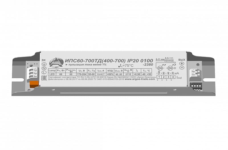 Драйвер светодиодный ИПС60-700ТД(400-700I, 27-85U) IP20 0120