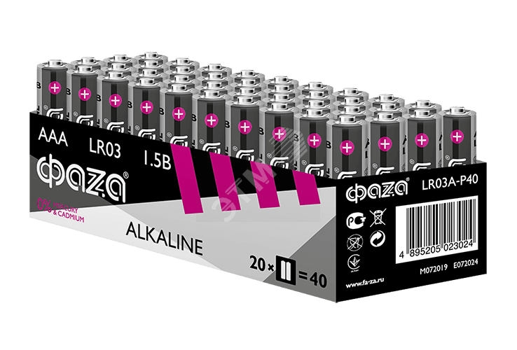 Элемент питания LR03 (AAA) алкалиновая  Alkaline  Pack-40