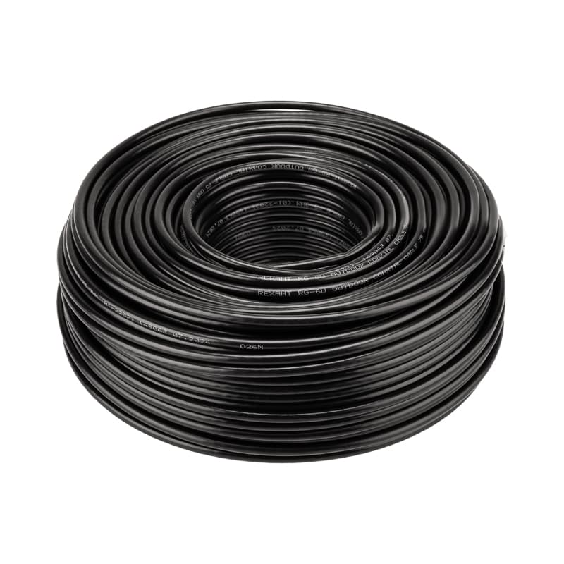Кабель коаксиальный RG-6U, 75 Ом, CCS/Al/Al, 64%, OUT черный 100 м