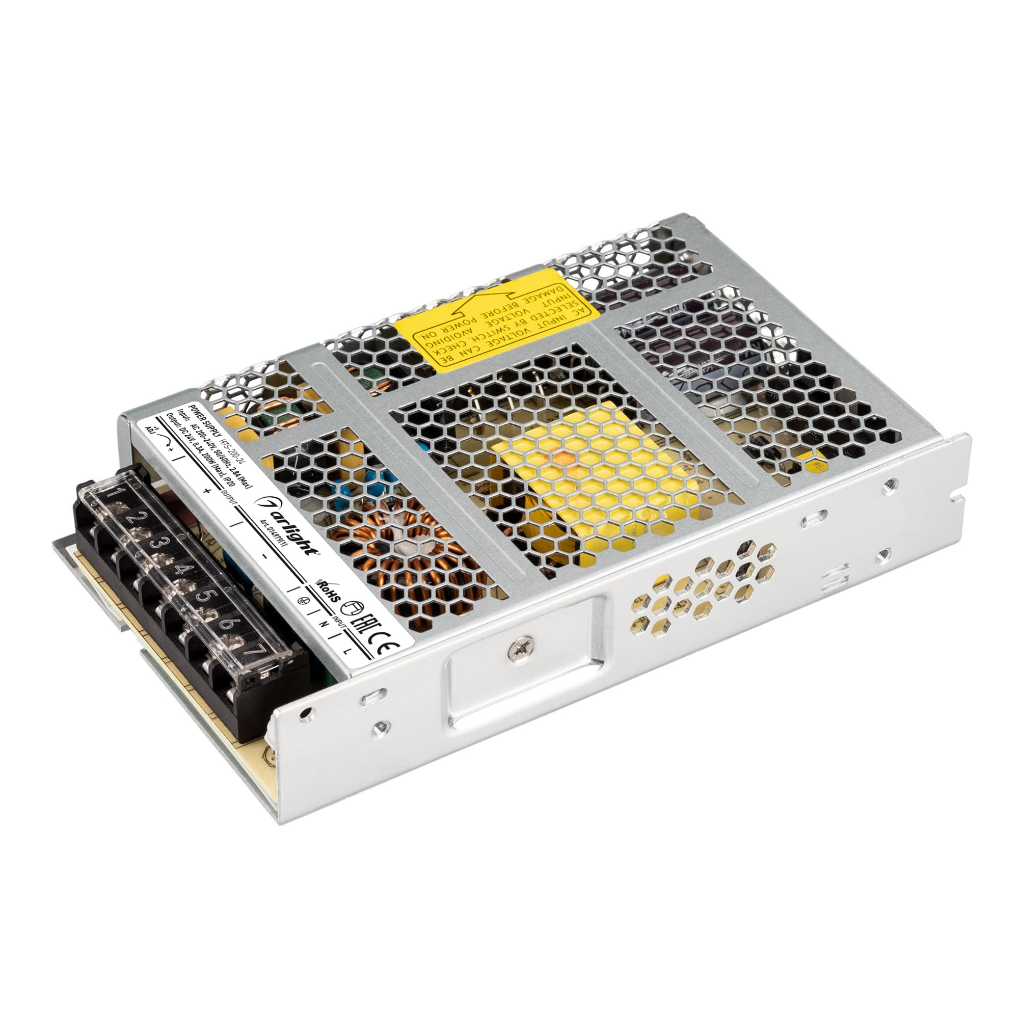 Блок питания HTS-200-24 (24V, 8.3A, 200W) (IP20 Сетка, 3 года)