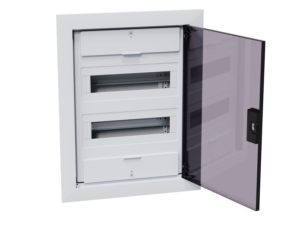 Щит ЩРВ-п-24 белый с черной полупрозрачной дверью IP40 OptiBox PRO