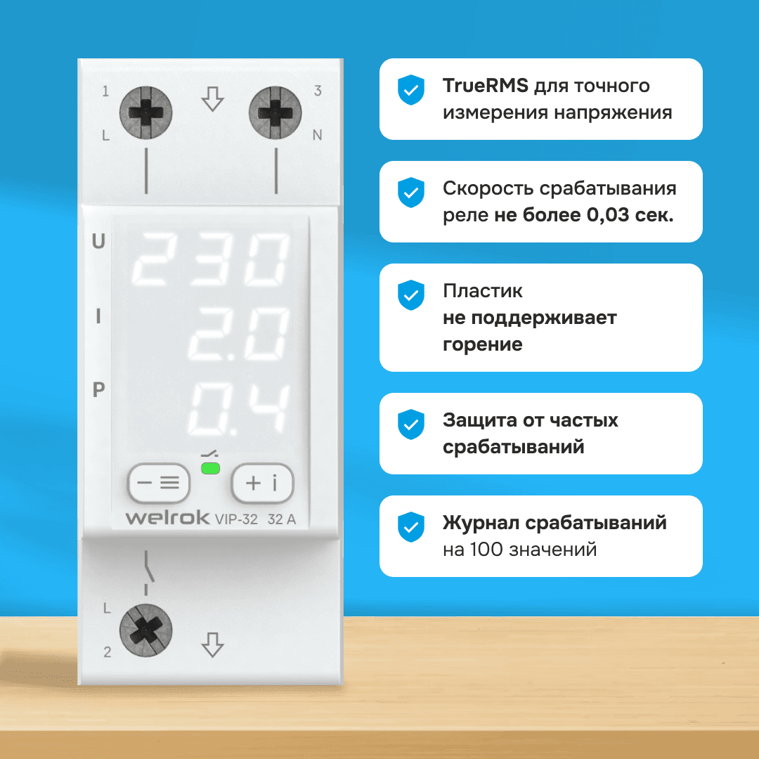 Многофункциональное реле, 32А, белая индикация