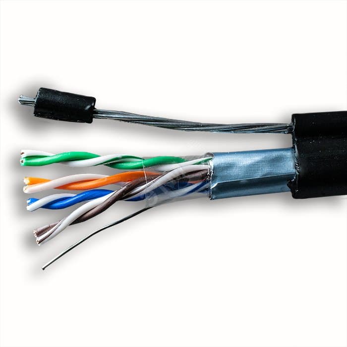 Витая пара F/UTP Cat 5e 4х2хAWG24 Standart OUT с тросом Cu (FTP Cat 5e 4x2x0.48 OUT/Cu Тр)