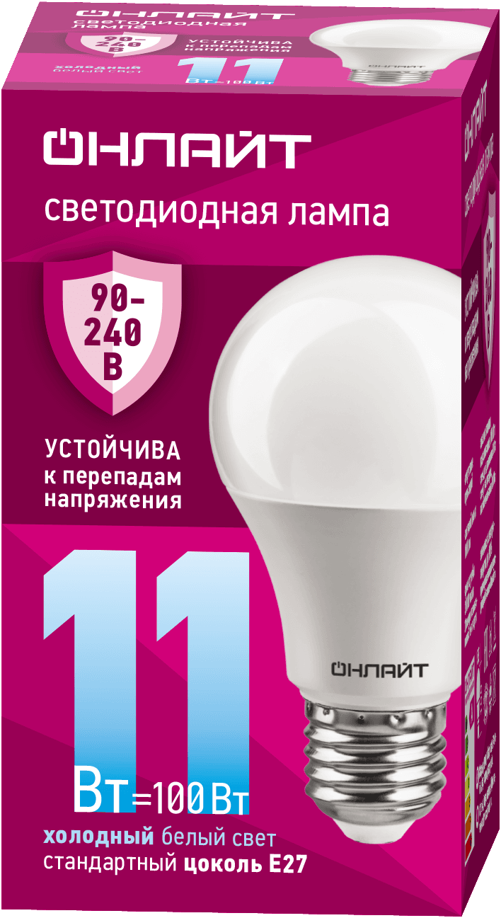 Лампа светодиодная 11 Вт OLL-A55-11-230-6.5K-E27 PRO 90-240В