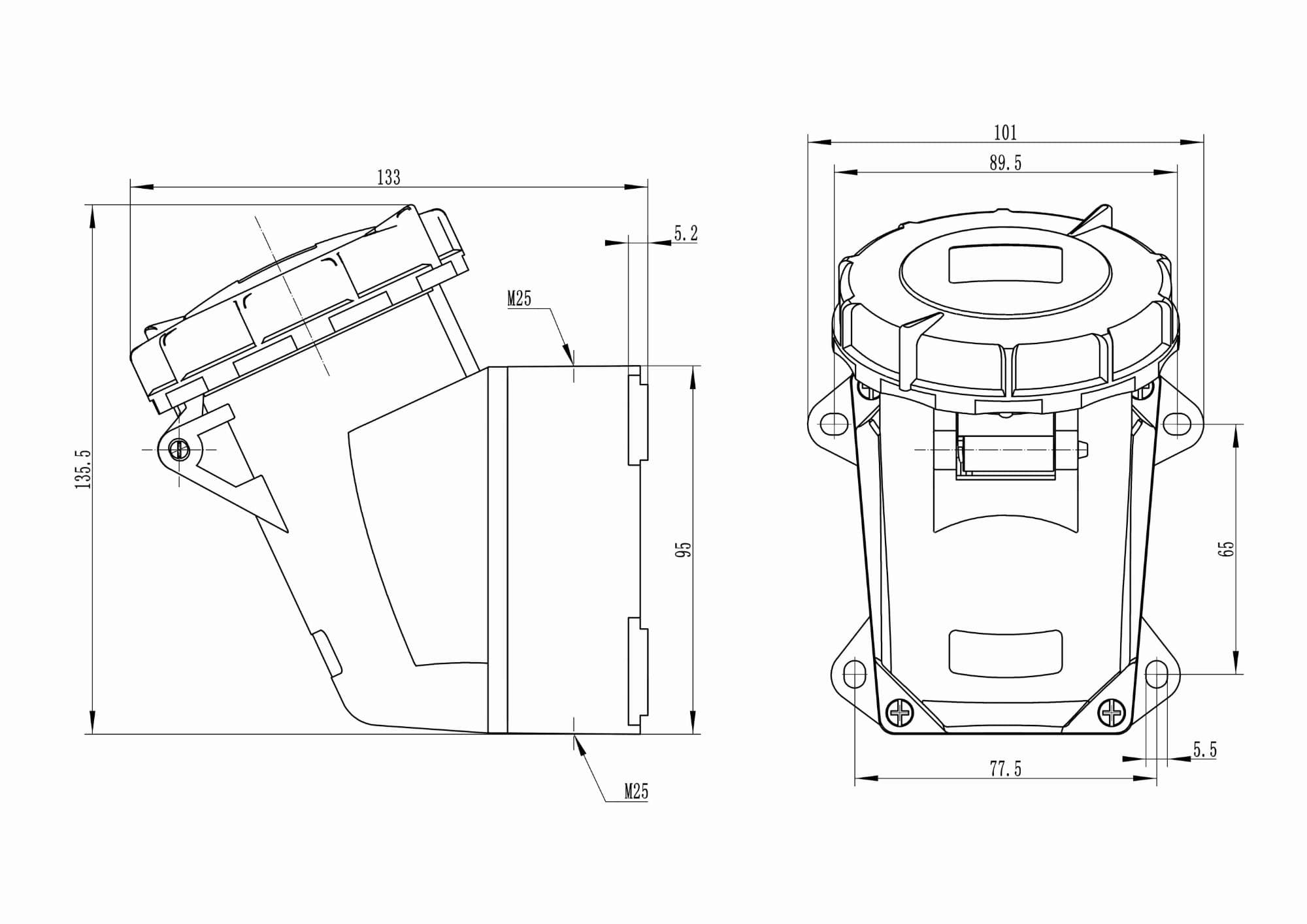 Розетка наружная IP67 16А 3P+E+N 400V