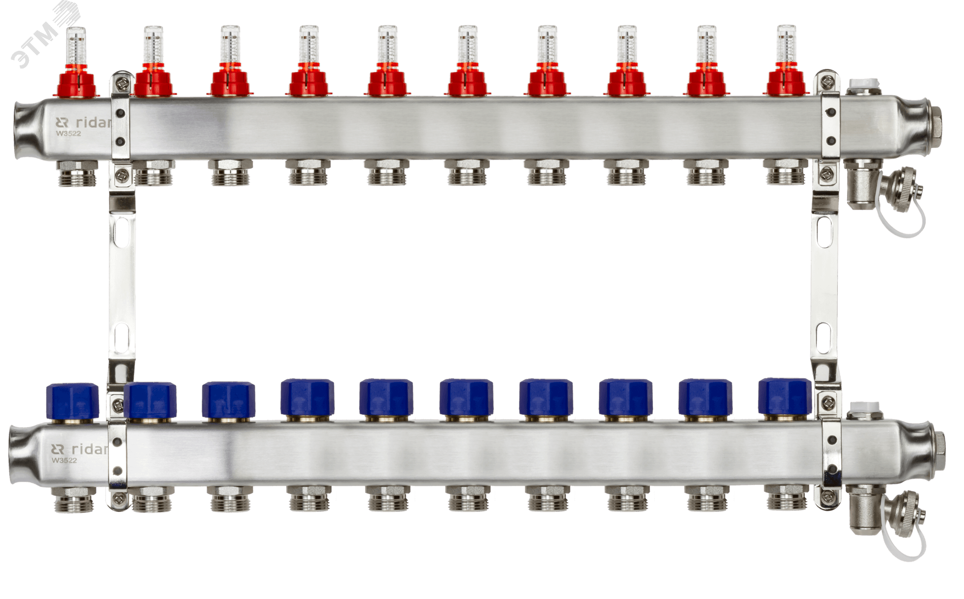 Коллекторная группа SSM-10RF set 10 контуров 1'X3/4' с расходомерами и кронштейнами