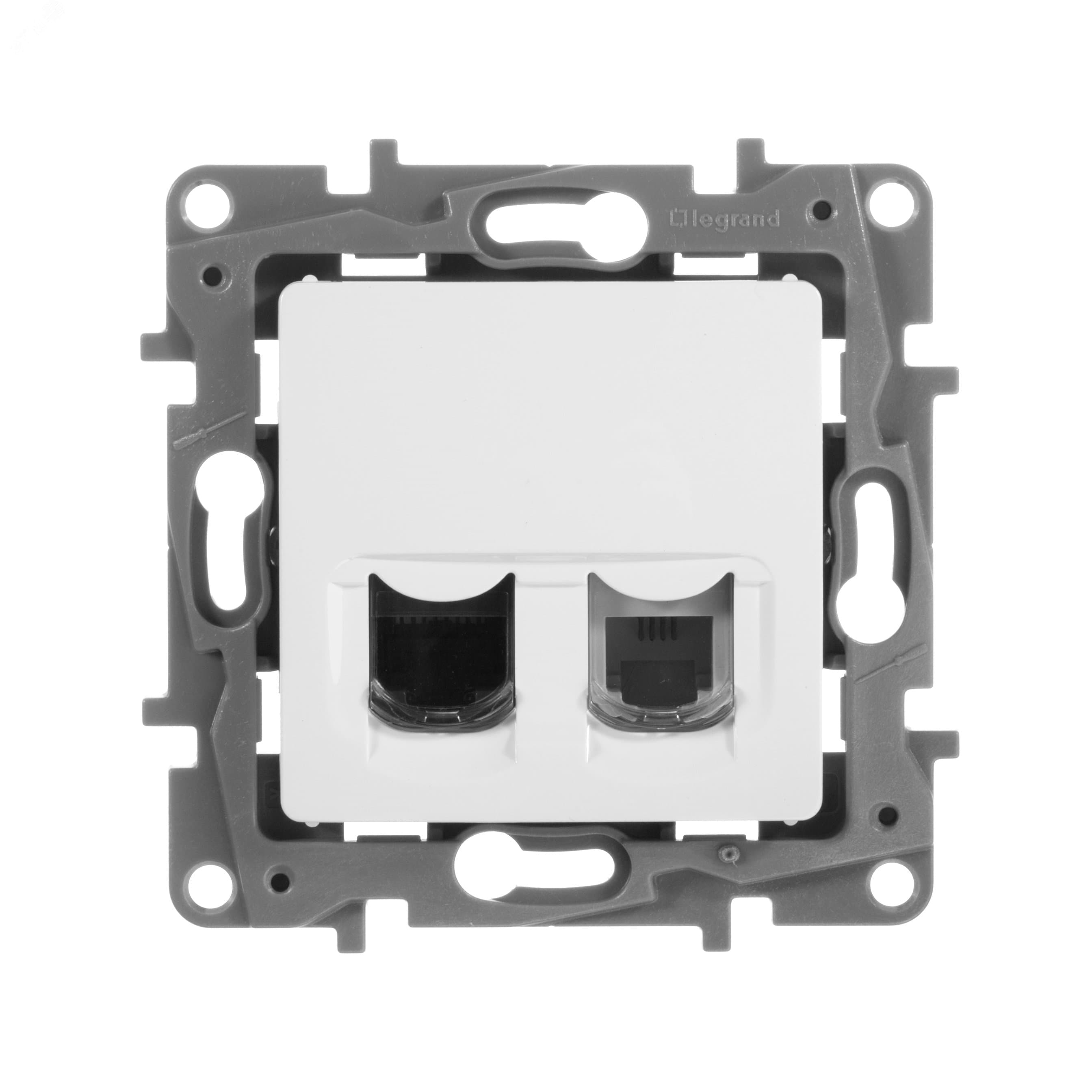 Розетка двойная RJ11+RJ45 кат.5E UTP белый ETIKA