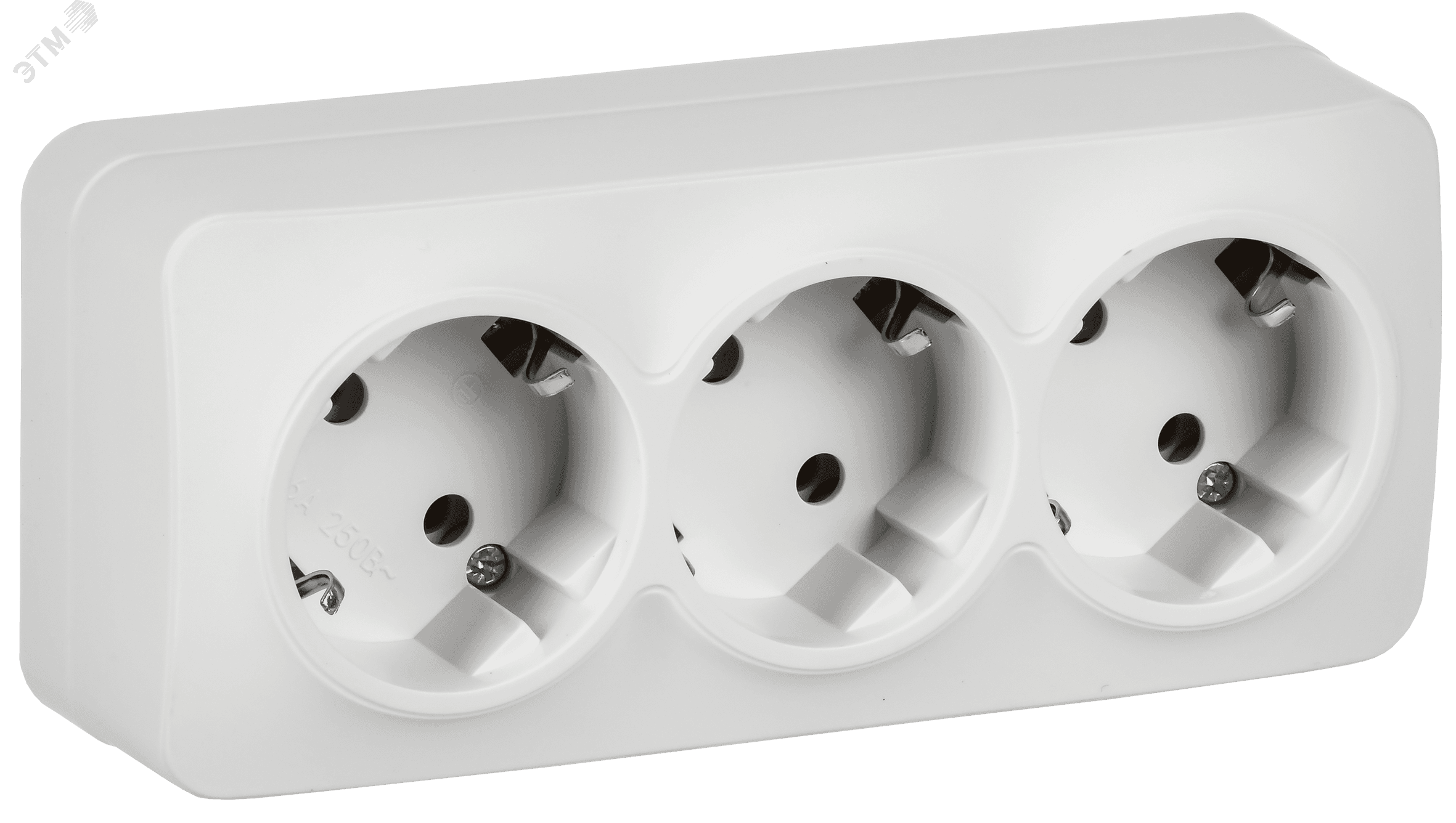 GLORY Розетка 3-местная для открытой установки с заземлением без защитных шторок 16А РС23-3-ХБм белый матовый IEK