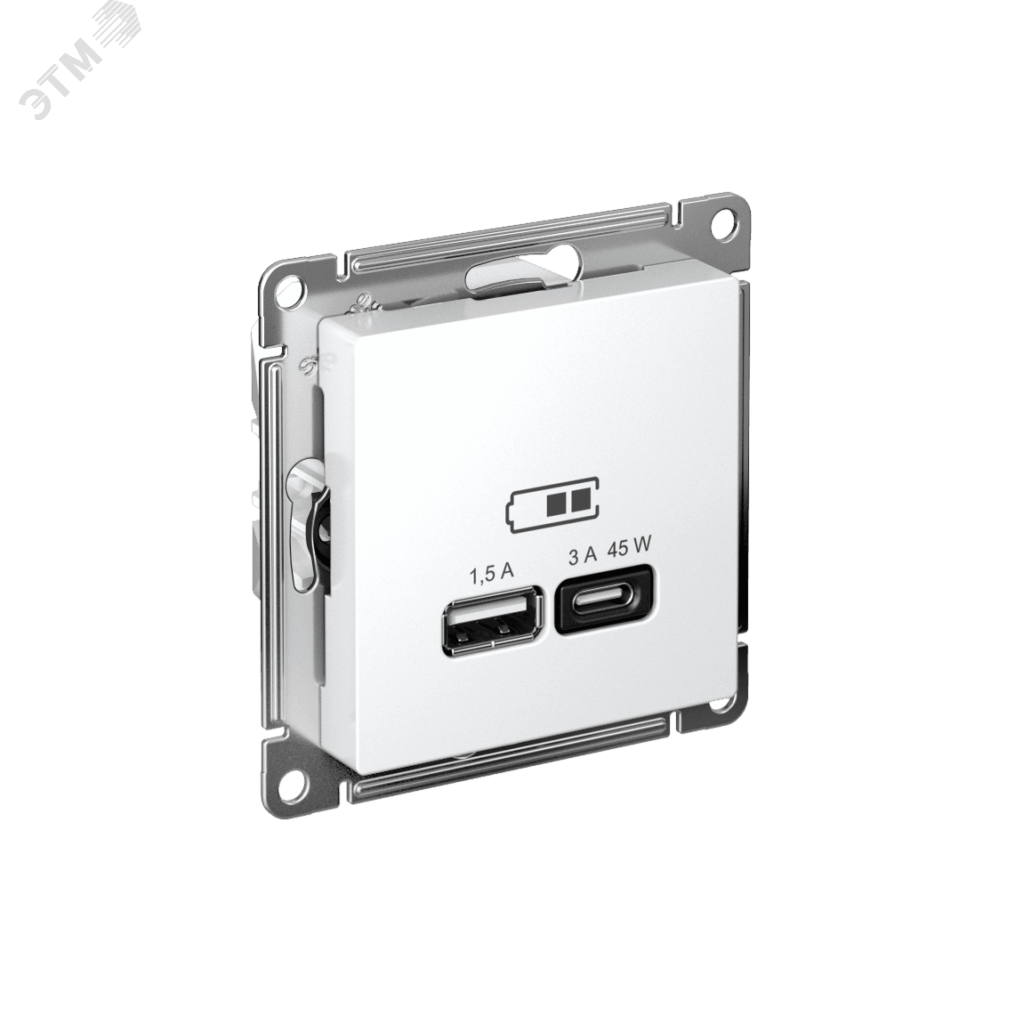 ATLASDESIGN USB РОЗЕТКА A + тип-C 45W высокоскор.заряд. QC, PD, механизм, БЕЛЫЙ