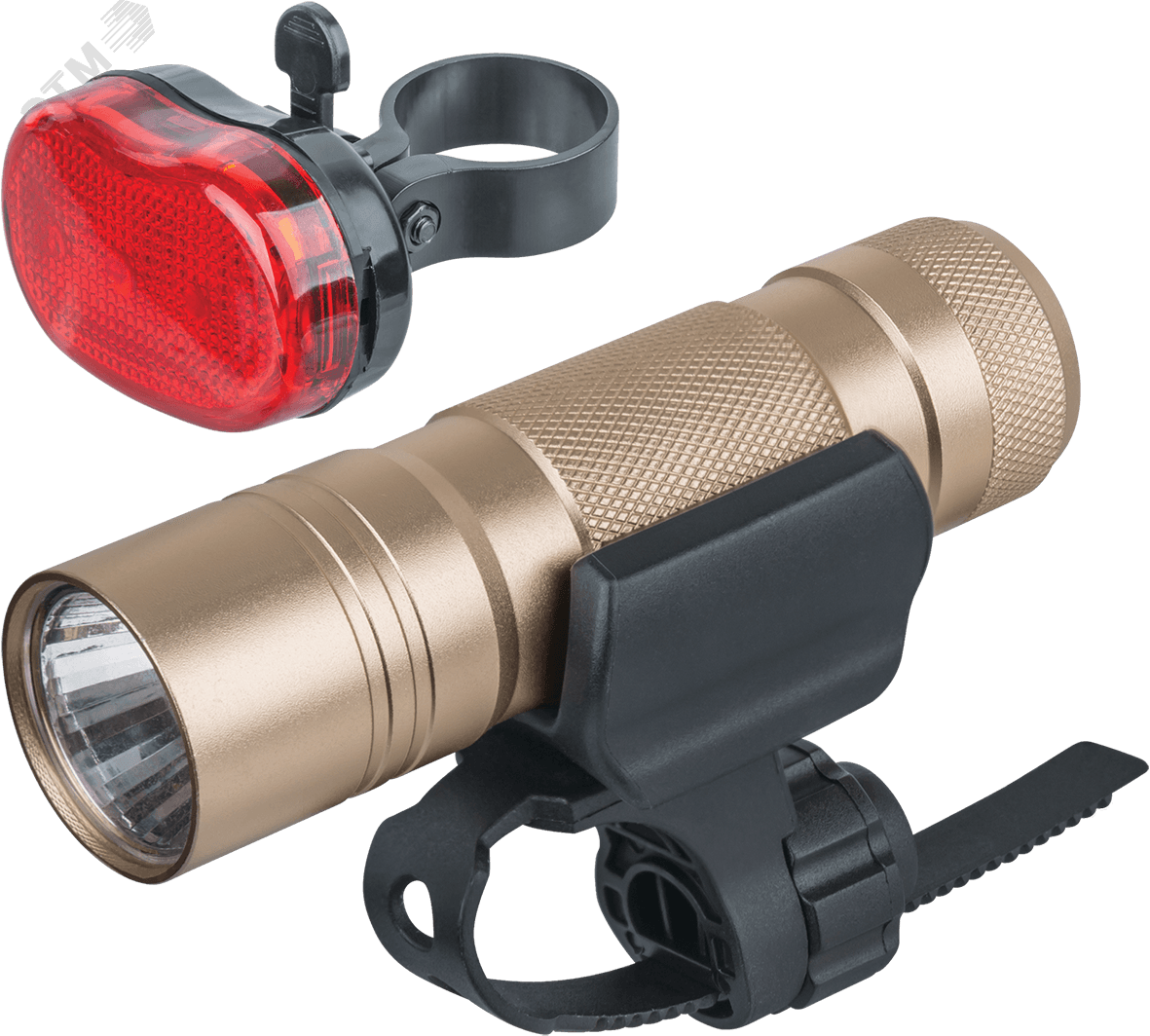 Фонарь светодиодный NPT-B04-5AAA 1LED 1Вт+4LED 0.3Вт велосипедный набор металл+пластик