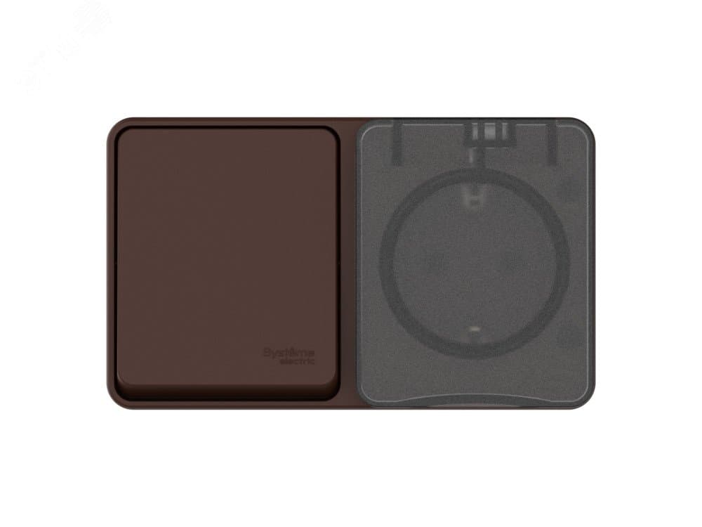 AtlasDesign PROFI IP54 О/У БЛОК: РОЗ. з/к со шт. 16А, ВЫКЛ.1-клав.10А, КОРИЧНЕВЫЙ
