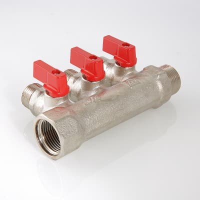Коллектор 3/4'x2 выхода 1/2' НР с отсекающими кранами