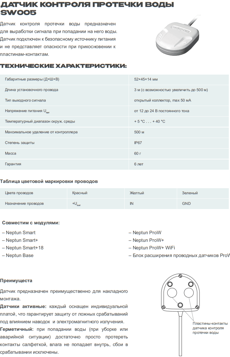 Датчик контроля протечки воды SW005-5,0
