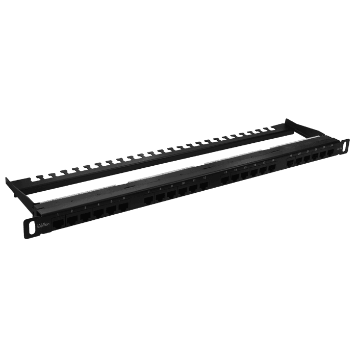 Патч-панель высокой плотности 19'. 24 порта RJ-45. UTP. Cat.5e. 0.5U