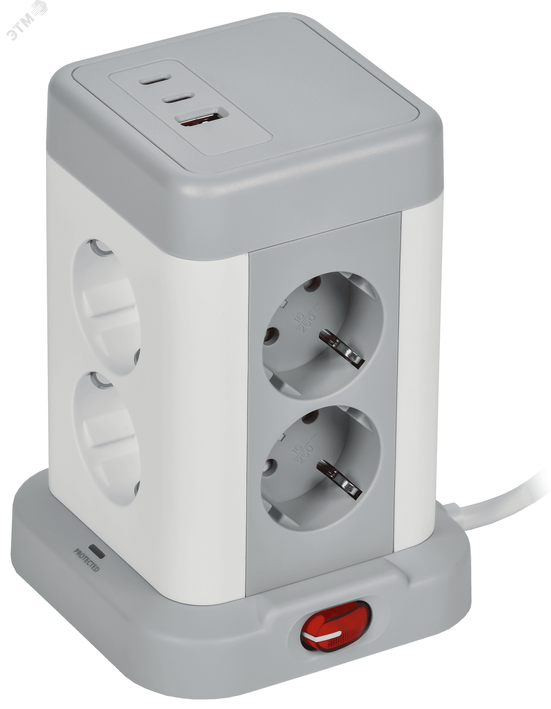 DOMINIC Удлинитель У08K 8 мест 2P+PE 1,5м 3х1,0мм2 16А/250В USB A+C 20Вт серый IEK