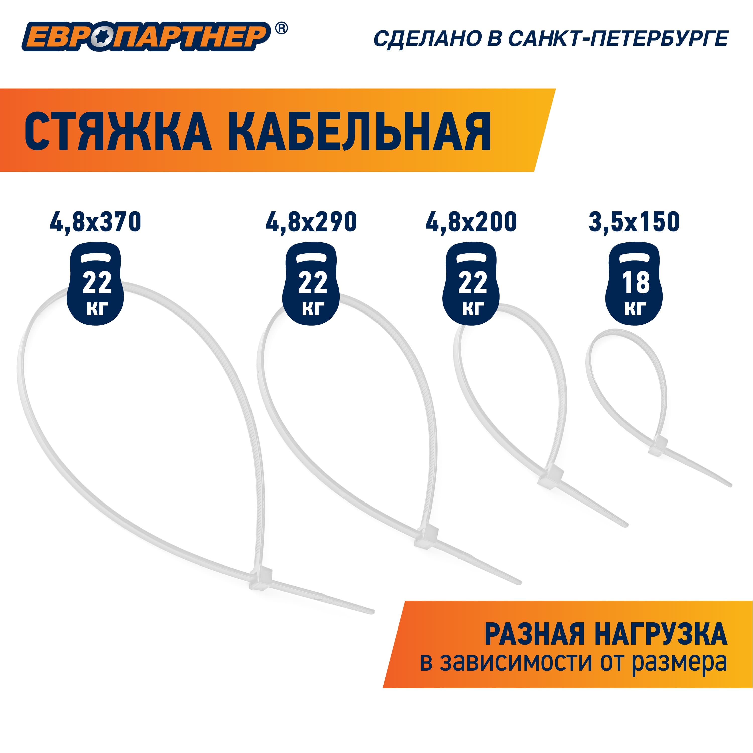 Стяжка нейлоновая 4.8х200 белая (80 шт)