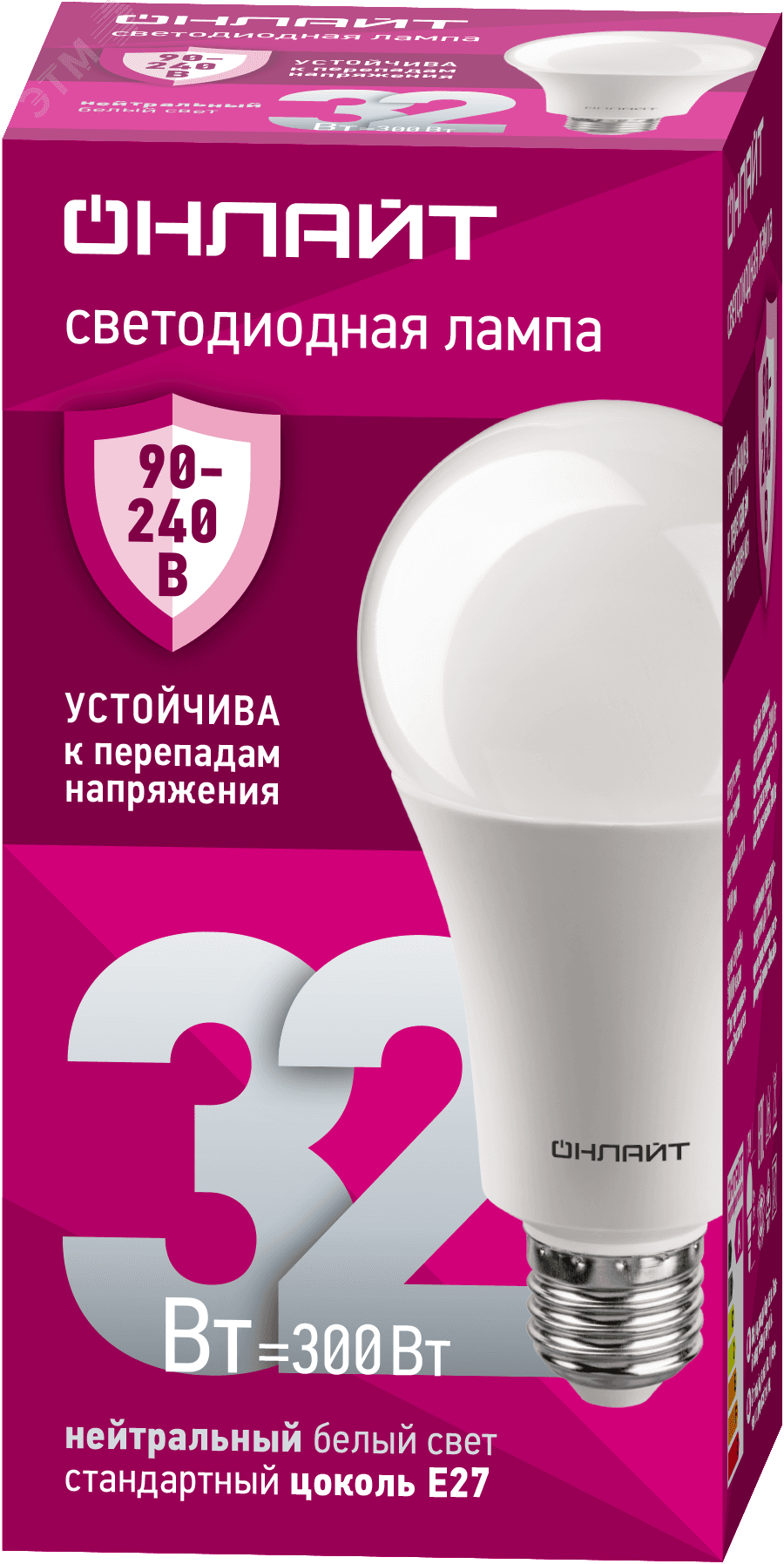 Лампа светодиодная 32 Вт OLL-A70-32-230-4K-E27 PRO 90-240В
